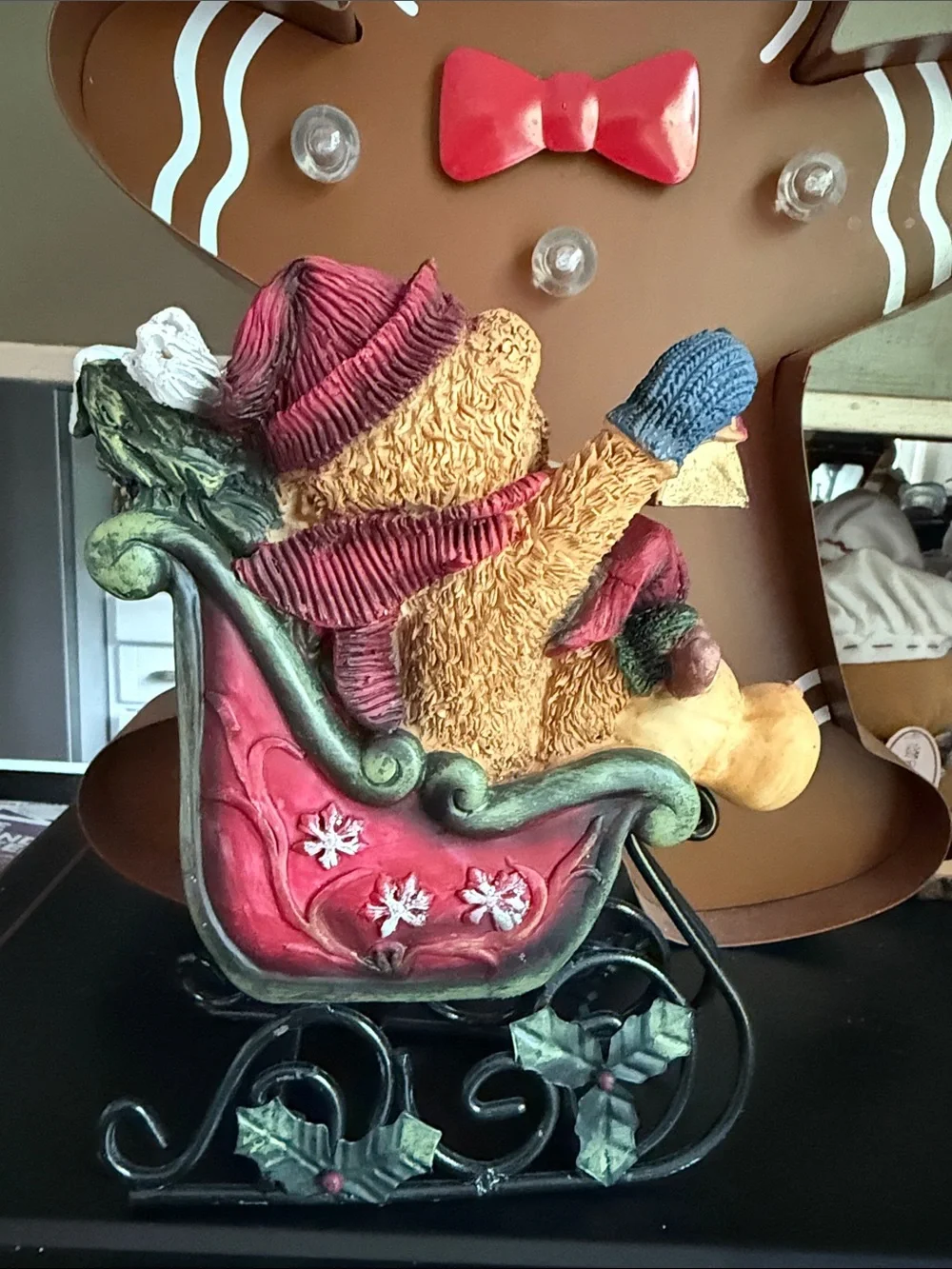 Vintage 90s Christmas Teddy Bear Sleigh Figurine Holiday Decor Collectible